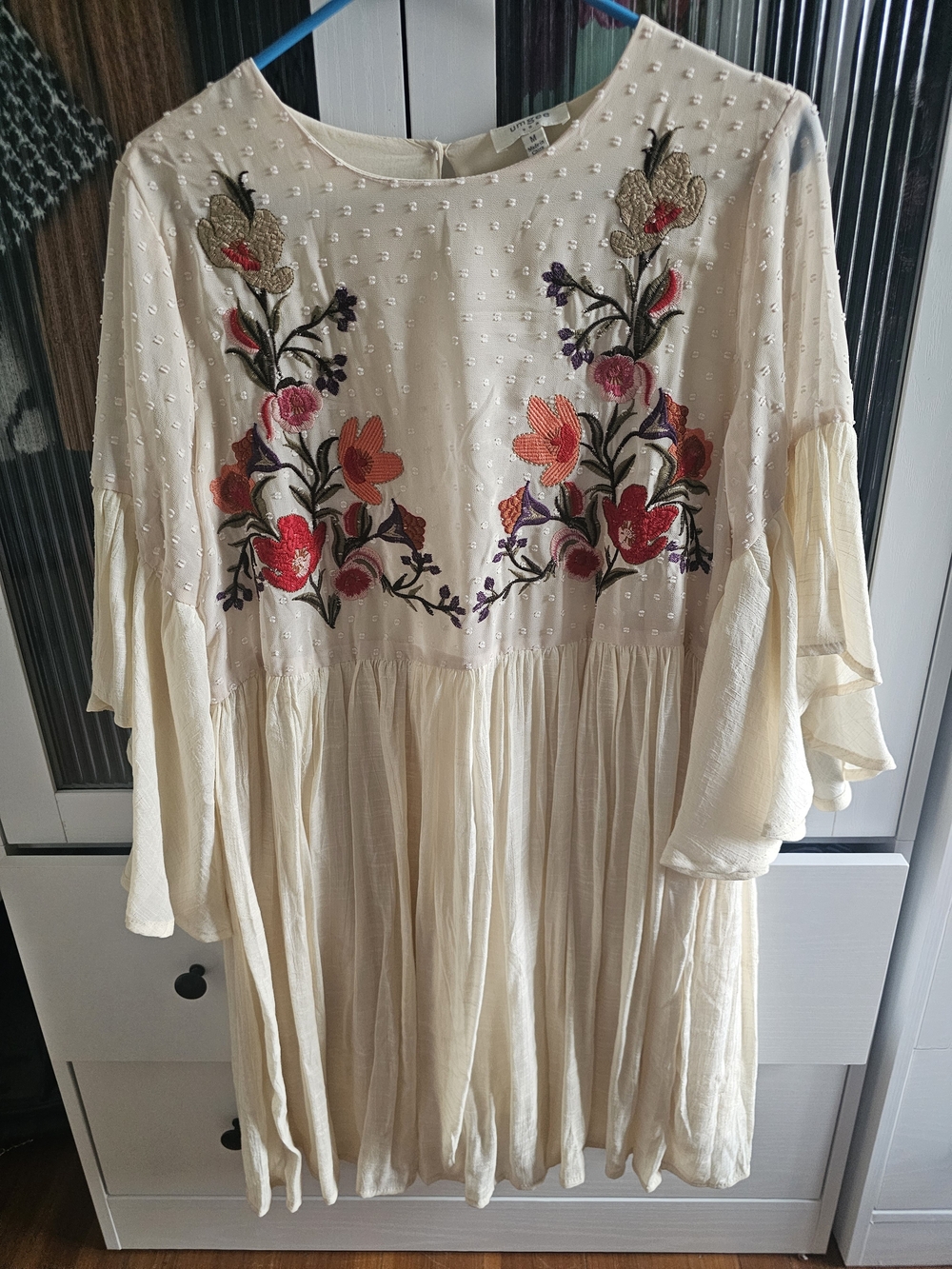 Umgee Cream Floral Embroidered Boho Long Sleeve Dress